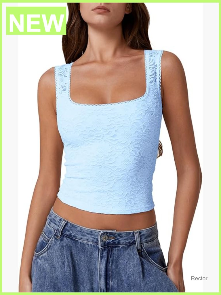 Lace Trim Square Neck Sleeveless Double-Layer Tank Top
